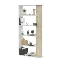 Meimon Estantería ALIDA alta con 5 estantes fijos, tablero melaminizado E1 (18/15 mm), cantos PVC 0,6 mm, uso como separador de ambientes, 180x90x25 cm, carga máxima 20 kg, Blanco Ark/Roble Canadian, 24,80 kg, - details 0