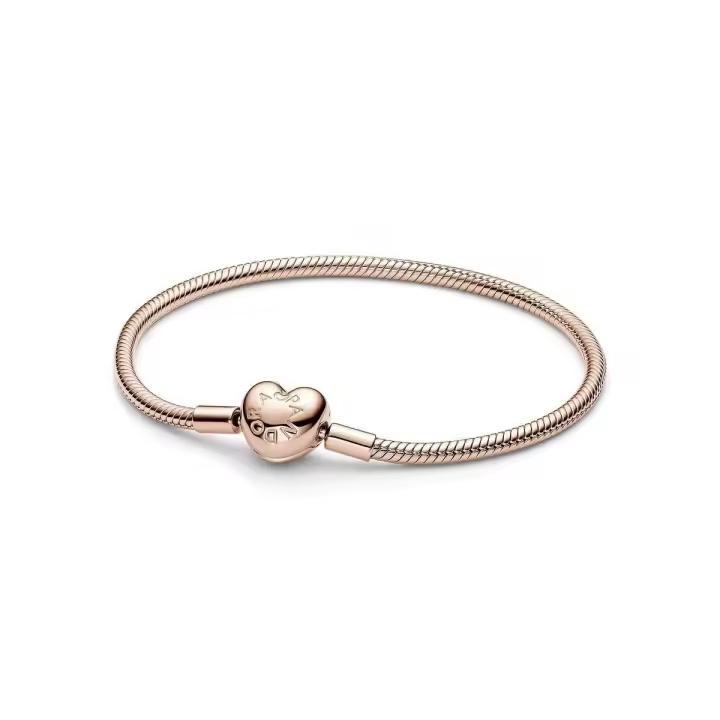 Pandora Pulsera chapada en oro rosa de 14 quilates con cierre de corazón 583050C00-21, 18 cm, Metal, Sin gemas GOLD ROSA 18CM - 1