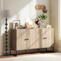 HOMCOM Aparador de 4 Puertas con Diseño Chevron, Aparador de Salón con Estantes Ajustables, Patas de Acero, para Cocina, Entrada, Dormitorio, Roble, 140,5x40x81,5 cm - details 1