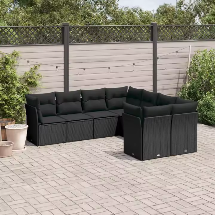 vidaXL Set de sofás de jardín 8 piezas y cojines ratán sintético negro - 1