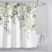 Hojas de acuarela en la planta superior con decoración Floral para baño, cortina de ducha de 180x180CM con ganchos - details 0