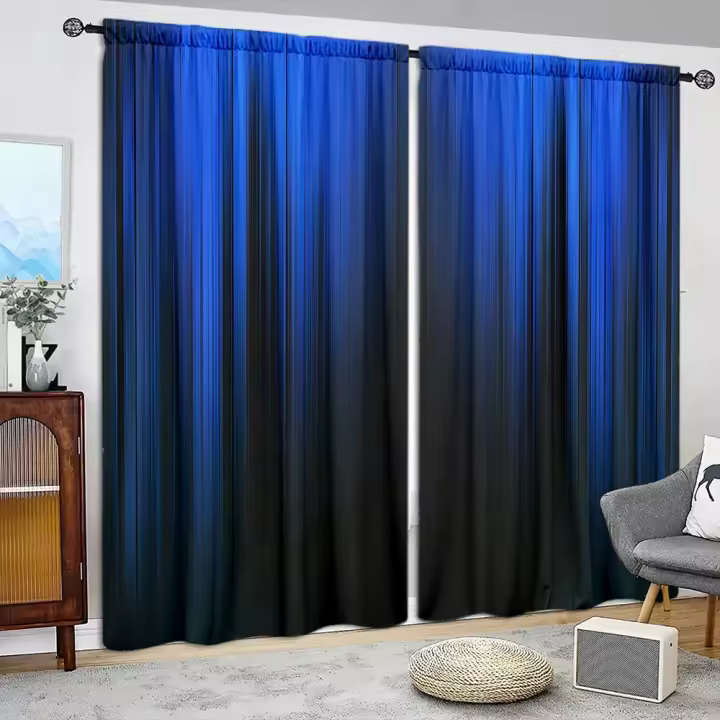 2pcs Cortina De Ventana Con Diseño De Rayas Gradient Azul/Castillo Para Decoración De Hogar Tratamiento De Ventana Para Dormitorio Oficina Cocina Con Bolsa Para Rodamiento - 1