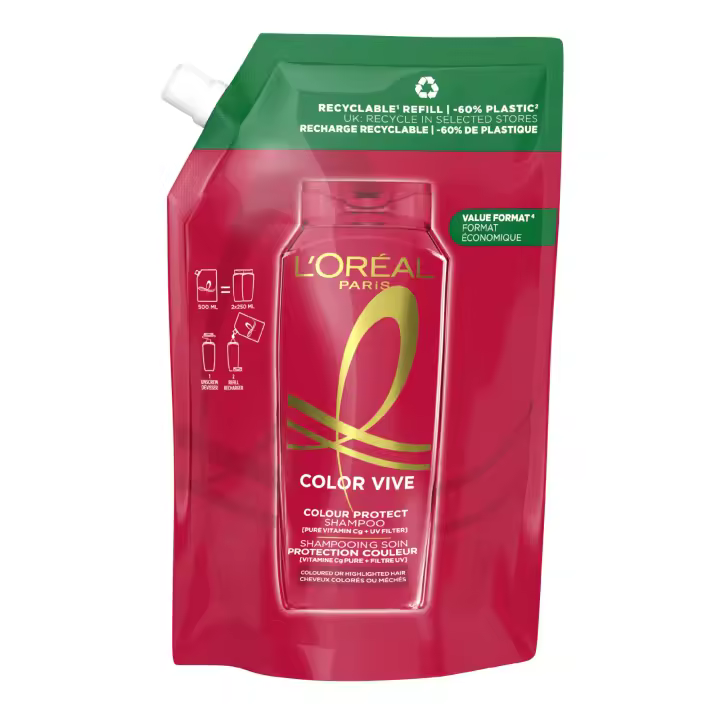 L’ORÉAL PARIS | Rutina Elvive Color Vive Recarga Ecopack de Champú, Mascarilla, Champú, Acondicionador y Aceite Protector Para Pelo Teñido - 1