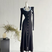 Vestido Largo De Maxi Lujo YUOOMUOO Para Mujer Moda Invierno Con Bordado De Letras Y Mangas Largas Estilo Y2K A-Line Notched - details 4