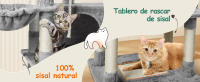 Cat Tree 148cm, Árbol Rascador para Gatos Altura, Rascador para Gatos Grandes de Varias Capas, Nido Colgante para Gatos, 9 Postes de Sisal, Pelotas de Felpa, Gris - details 2