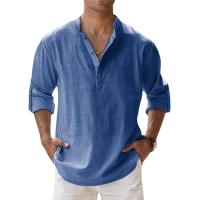 Camisa Casual Para Hombre Ligera De Manga Larga Estilo Henley De Algodón Transpirable Para Playa Camisas Hawái - details 7