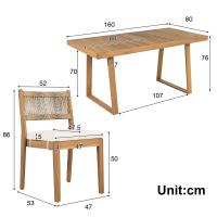 Juego de Mesa de Comedor de Exterior de 5 Piezas para 4, Respaldo de Silla de Ratán PE, Tabla de Mesa y Sillas de Madera de Acacia, Patio de Jardín - details 6