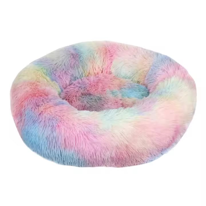 Almohada de cama para gatos, suave y esponjosa, lavable, para gatos y perros (colores del arcoíris Tie-Dye, 40 cm), Sunny - 1