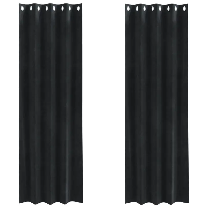 Cortinas Blackout con Ojales 2 pcs de Terciopelo Negro - 1