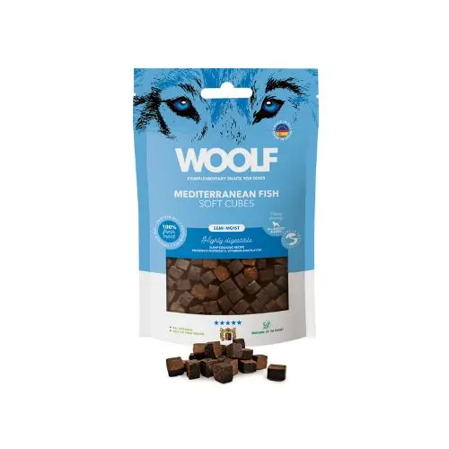 Snack Semihúmedo para perro de Pescado Mediterráneo 100gr -  Woolf Cubes - 1