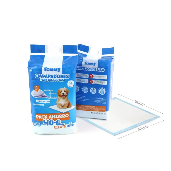 Pack 46 unds Empapadores para Perros y Gatos 60x90cm y 60x60cm, super absorventes, con doble pegatina, no toxico, reciclable, antibacterial, ultra resistentes - Yommy - 1