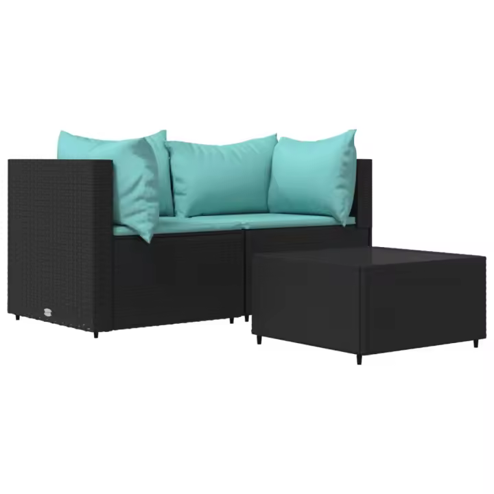vidaXL Set de muebles de jardín 3 pzas y cojines ratán sintético negro - 1