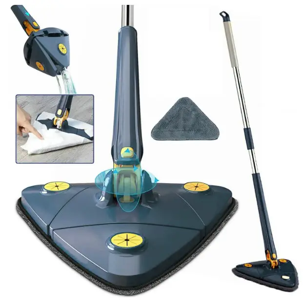 Fregona triangular ajustable de 360  - Fregona suelos y ventanas - Mopa de microfibra con mango de 1,3 m - Kit de limpieza de ventanas de pared - Fregona Triangular Teletienda - 1