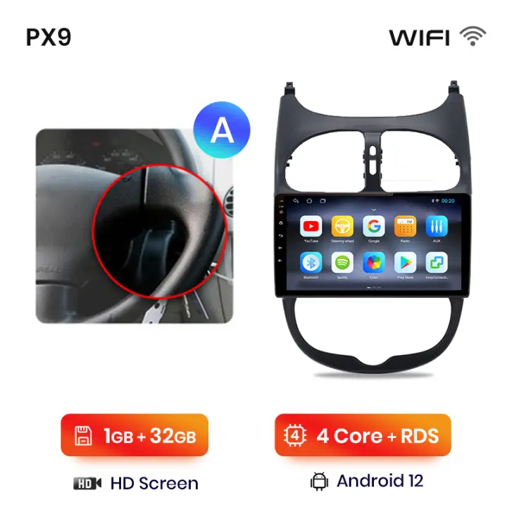 AWESAFE inalámbrico CarPlay Android Auto Radio para Peugeot 206 206CC 206SW 2001 2002 2003 2004 2005 2006 2007 2008  coche reproductor multimedia GPS 2 din autoradio volante controles RDS Bluetooth - 1