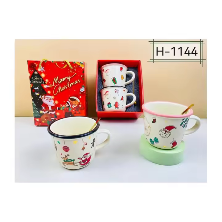 Pack de 4 Tazas Navideñas de Porcelana - Ideal para Café y Leche - Resistente a Microondas y Lavavajillas - 1