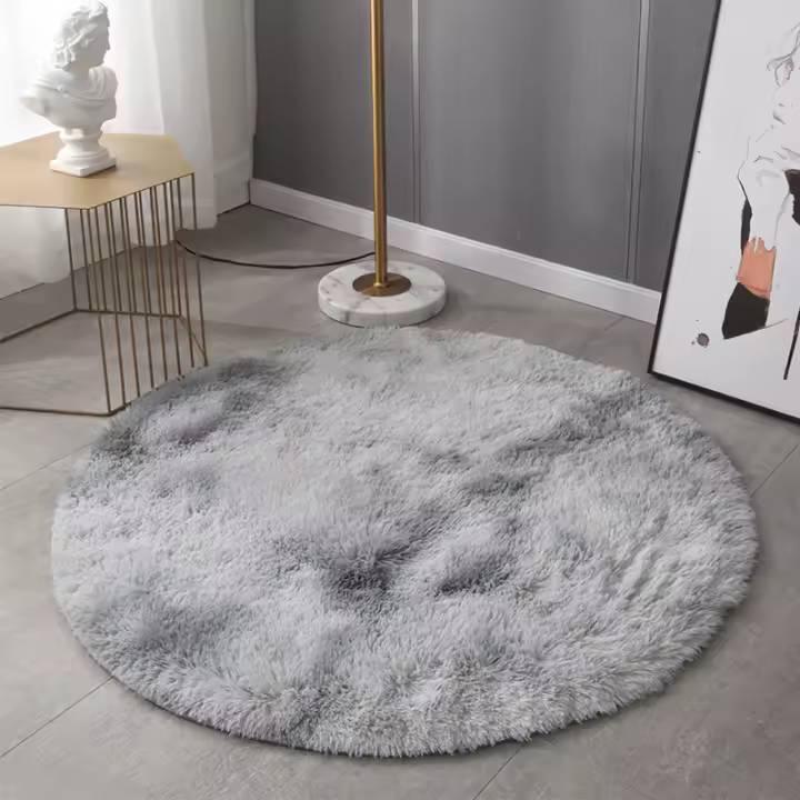 Alfombra Redonda De Peluche Sintético De Alta Calidad Para Niños Habitación Suave Y Cálida Alfombra De Cojín Fluffy Tie-Dye Antideslizante Y Resistente Al Desvanecimiento Para Interior - 1