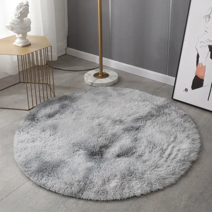 Alfombra Redonda De Peluche Sintético De Alta Calidad Para Niños Habitación Suave Y Cálida Alfombra De Cojín Fluffy Tie-Dye Antideslizante Y Resistente Al Desvanecimiento Para Interior - 1