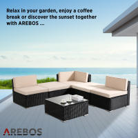 AREBOS Muebles jardín de poliratán Lounge Barcelona 5 personas combinable negro - details 19