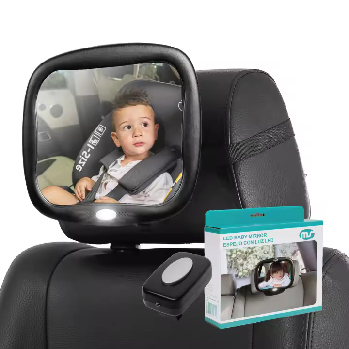 Ms Espejo retrovisor con Luz (mando a distancia) -  Universal y estable - Retrovisor para ver al bebé en el coche - 1