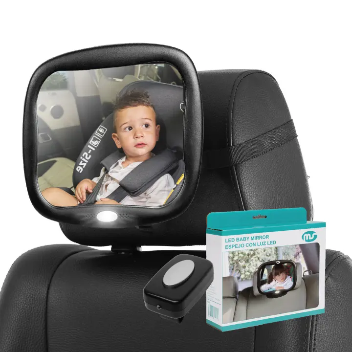 Ms Espejo retrovisor con Luz (mando a distancia) -  Universal y estable - Retrovisor para ver al bebé en el coche - 1
