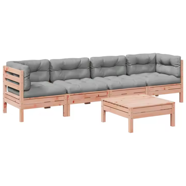 vidaXL Set de sofás jardín 5 pzas con cojines madera abeto Douglas - 1