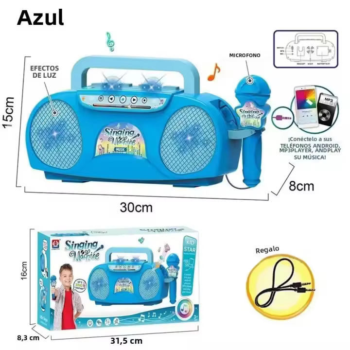 Máquina De Karaoke Para Niños Con Microfono Y Luces Juguete Musical Portátil Educativo Regalo Para Niñas Y Niños Viaje - 1