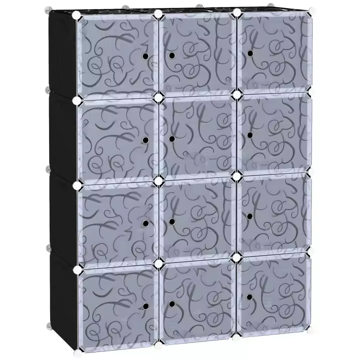 HOMCOM Armario Modular Plástico Estantería 12 Cubos con Puertas para Almacenamiento de Ropa Armario Ropero Organizador para Almacenamiento Juguetes y Libros Montaje en Bricolaje 111x47x145cm - 1