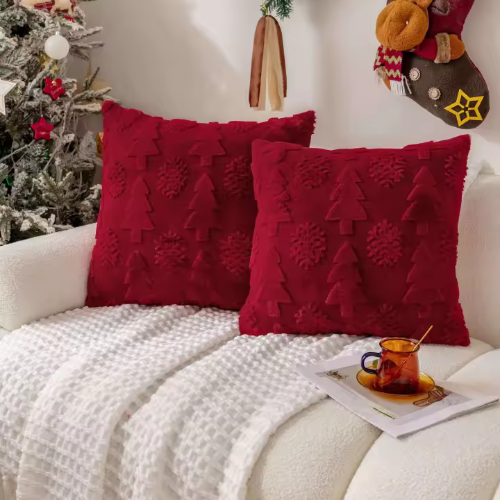 4 fundas de almohada de Navidad de piel sintética-diseño de copo de nieve y árbol de Navidad, 45x45 cm, Fundas de cojín de felpa suave para el hogar de invierno, sofá y decoración de la sala de estar-inserciones no incluidas - 1