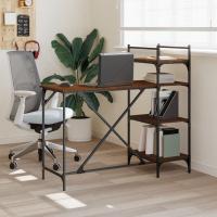 vidaXL Escritorio para ordenador con estantes 120x47x109 cm en color Negro/Roble ahumado/Marrón roble | estructura resistente ideal para salón dormitorio o estudio - details 2