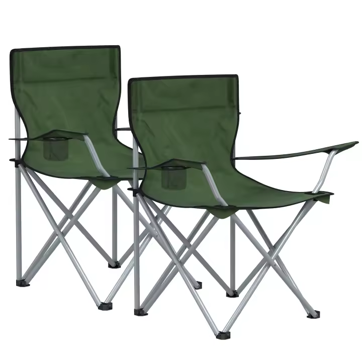 SONGMICS Sillas de Camping, Juego de 2 Sillas de Exterior, Apoyabrazos, Bolsillo para Tazas, Portátil, Plegable, Carga de 120 kg, Acampada, Jardín, Pesca, Playa, Terraza, Verde Militar/Gris Pizarra/Negro/Azul Oscuro - 1