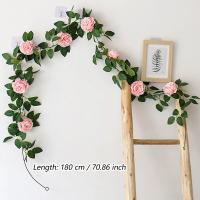 Guirnalda De Pekoe Rosa De Seda Con Hojas Y Ramas De Iva Para Decoración De Bodas Y Fiestas Colgante Para Pared Y Jardín - details 1