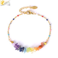Pulsera De Cristal De 7 Chakras Para Mujer CSJA Con Cadena De Acero Inoxidable Y Pedrería Natural Amatista Pulsera De Moda J016 - details 1
