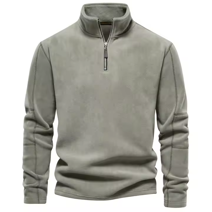 Nuevo estilo de otoño e invierno para hombre, sudadera de manga larga con media cremallera y cuello alto, cuello alto, top de forro polar para hombre moderno y versátil - 1