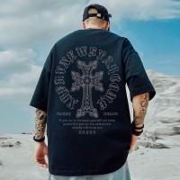 Camiseta Para Hombre M-8XL Estilo Coreano Casual Veraniego Con Estampado Cruzado Suéter De Algodón Y Poliéster Cuello Redondo - details 2