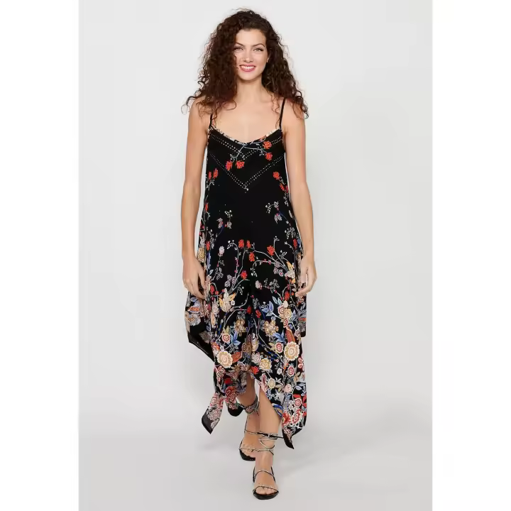Koroshi Vestido de tirantes con Acabado en picos y Estampado floral de Color Negro para Mujer - 1