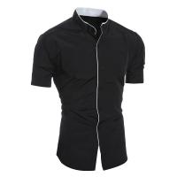 Camisa Casual Para Hombres De Color Sólido Con Mangas Cortas Para Comunicación Diaria Material De Algodón Y Poliéster Estilo Clásico - details 1