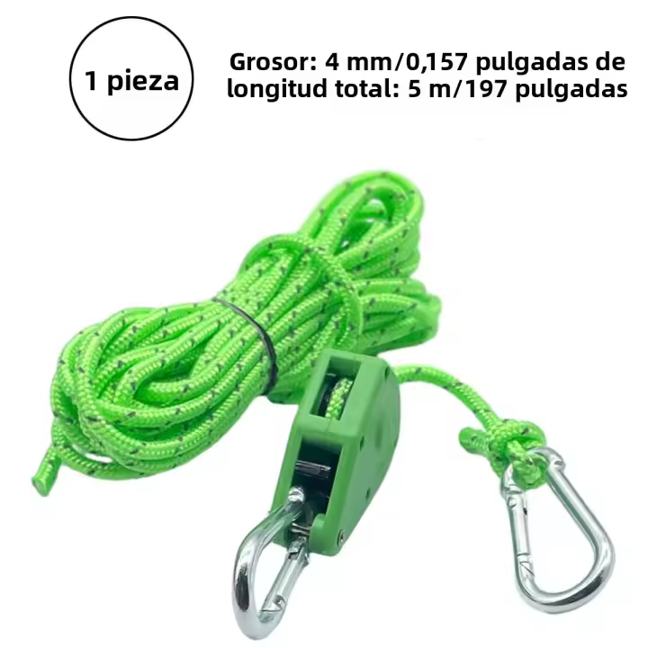 1pc 5m Cordón Reflectante Para Acampar Tira De Cuerda De 4mm Con Pulley De Plástico Y Hebilla De Acero Para Tents De 1-2 Personas Accesorio De Cuerda Para Tents - 1