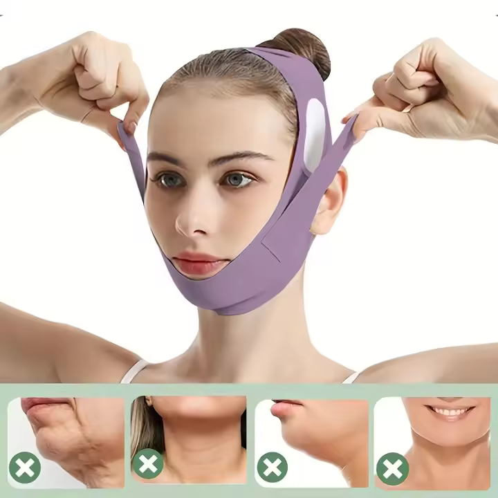 Cinta De Levantamiento Facial V-Forma Con Grafeno Ajustable Reductor De Barba Doble Y Cuello Reutilizable Transpirable Para Hombres Y Mujeres Tamaño Ajustable 5 Tamaños - 1