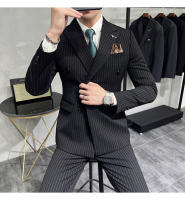 Traje Tres Piezas De Calidad Alta Con Rayas Y Color Sólido Estilo Coreano Traje Slim-fit Con Chaleco Y Pantalones Para Hombres - details 14