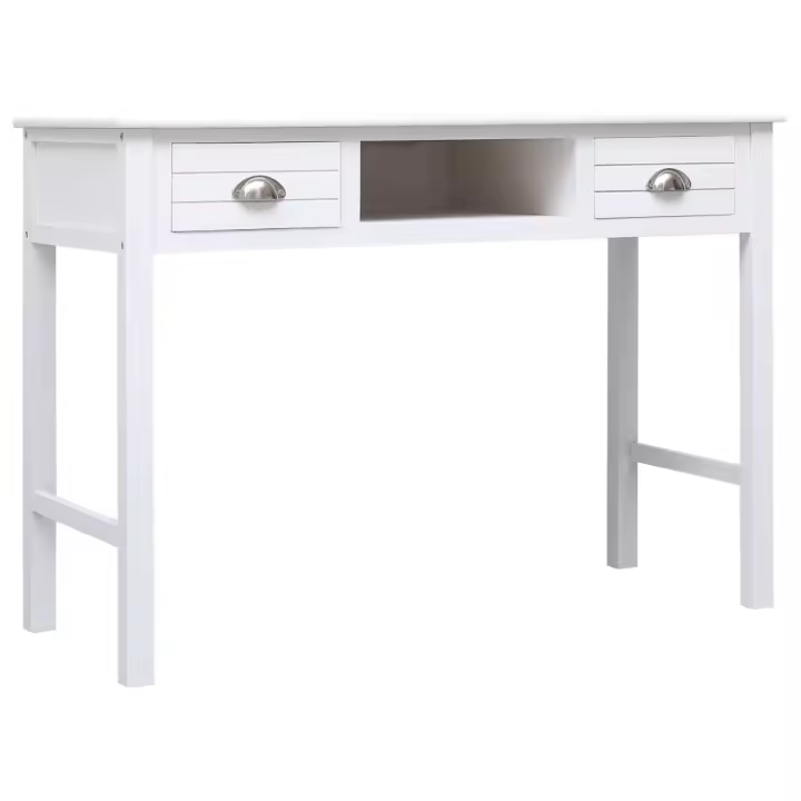 vidaXL Escritorio de madera maciza de Paulownia blanco 108x45x76 cm - 1