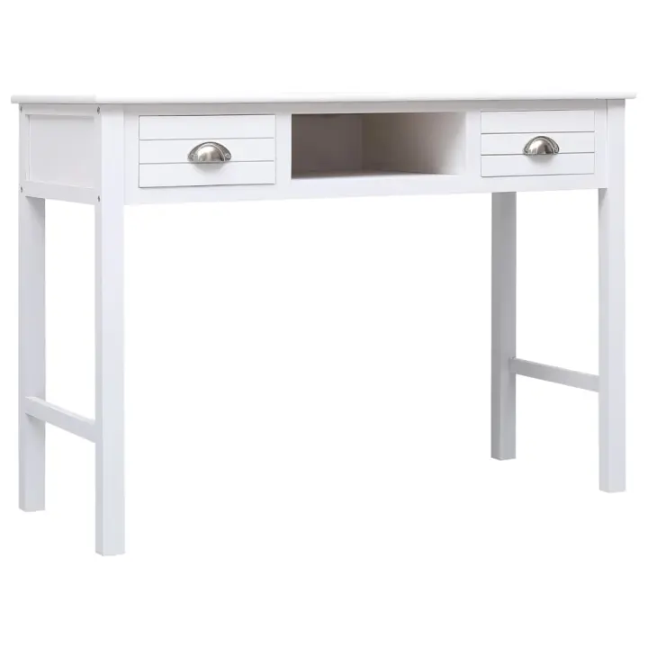 vidaXL Escritorio de madera maciza de Paulownia blanco 108x45x76 cm - 1