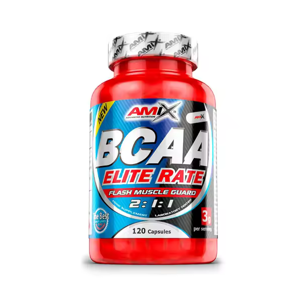 AMIX - BCAA Elite Rate - 120 caps. - Aminoácidos esenciales para la construcción muscular - 120 cápsulas de BCAA - Favorece la recuperación y el crecimiento muscular. - 1