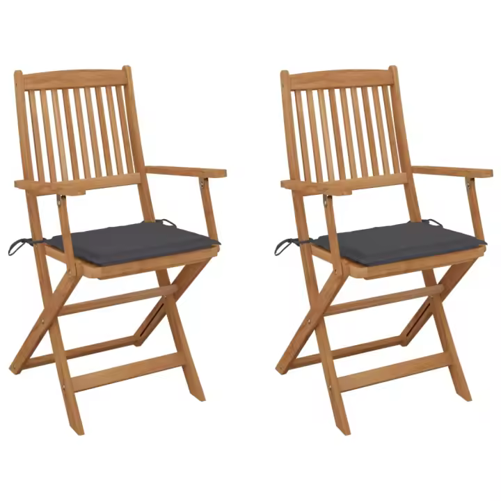 vidaXL Sillas de jardín plegables 2 uds y cojines madera maciza acacia - 1