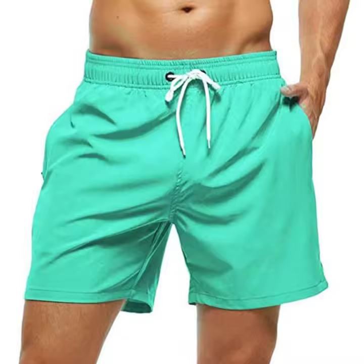 Shorts De Natación Para Hombre Verano Secado Rápido Shorts De Playa Con Bolsillos Laterales Y Encaje Interior Traje De Baño Monochromático - 1