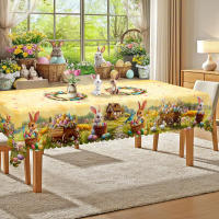 Mantel Redondo De Pascua 1 Con Patrón De Conejito Y Huevo En Primavera Impermeable Y Resistente Al Aceite Para Mesa Diaria Decoración De Jardín Y Terraza - details 2