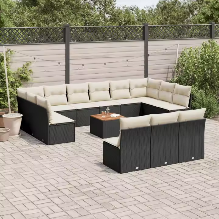 vidaXL Set sofás de jardín 14 pzas con cojines ratán sintético negro - 1