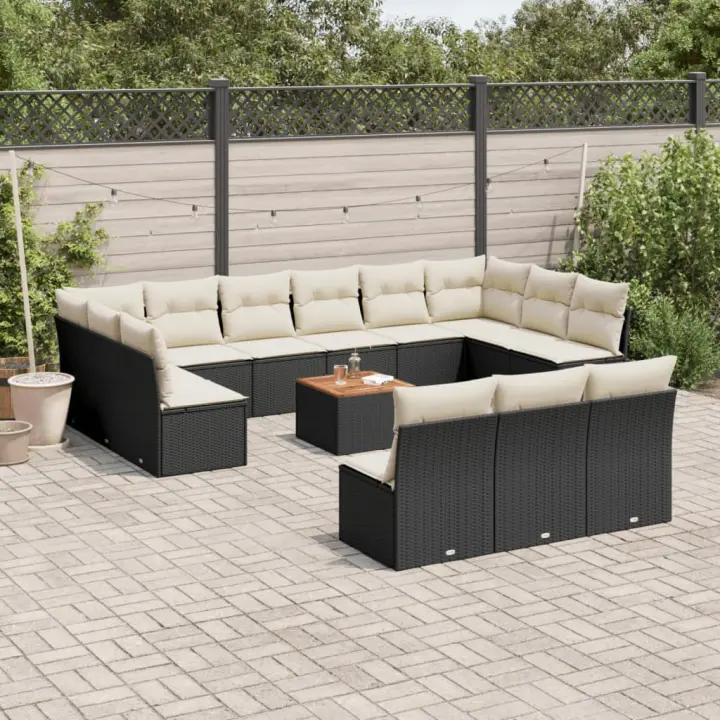 vidaXL Set sofás de jardín 14 pzas con cojines ratán sintético negro - 1