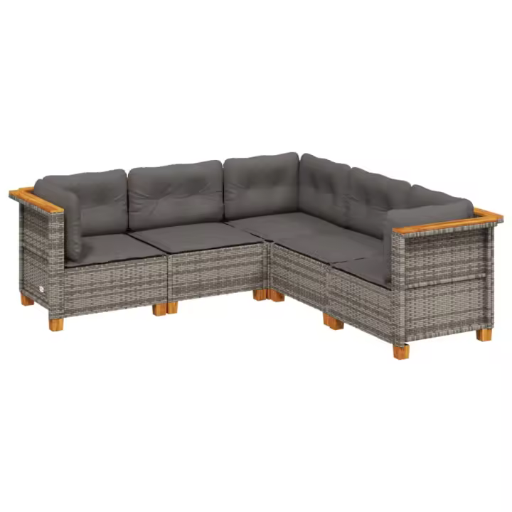 vidaXL Juego de sofás jardín con cojines 5 pzas ratán sintético gris - 1