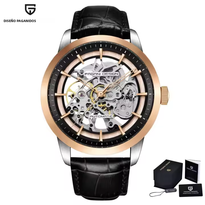 Reloj De Pulsera Mecánico Para Hombres PAGANI DESIGN 2023 Marca Top Lujo Dorado Resistente Al Agua Con Movimiento Automático Y Esqueleto Cuero Acolchado Estilo Casual - 1
