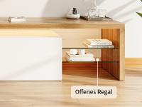 Mueble de TV LED blanco brillo con almacenaje oculto, estantes de cristal y diseño moderno en madera – mesa TV elegante para salón - details 3